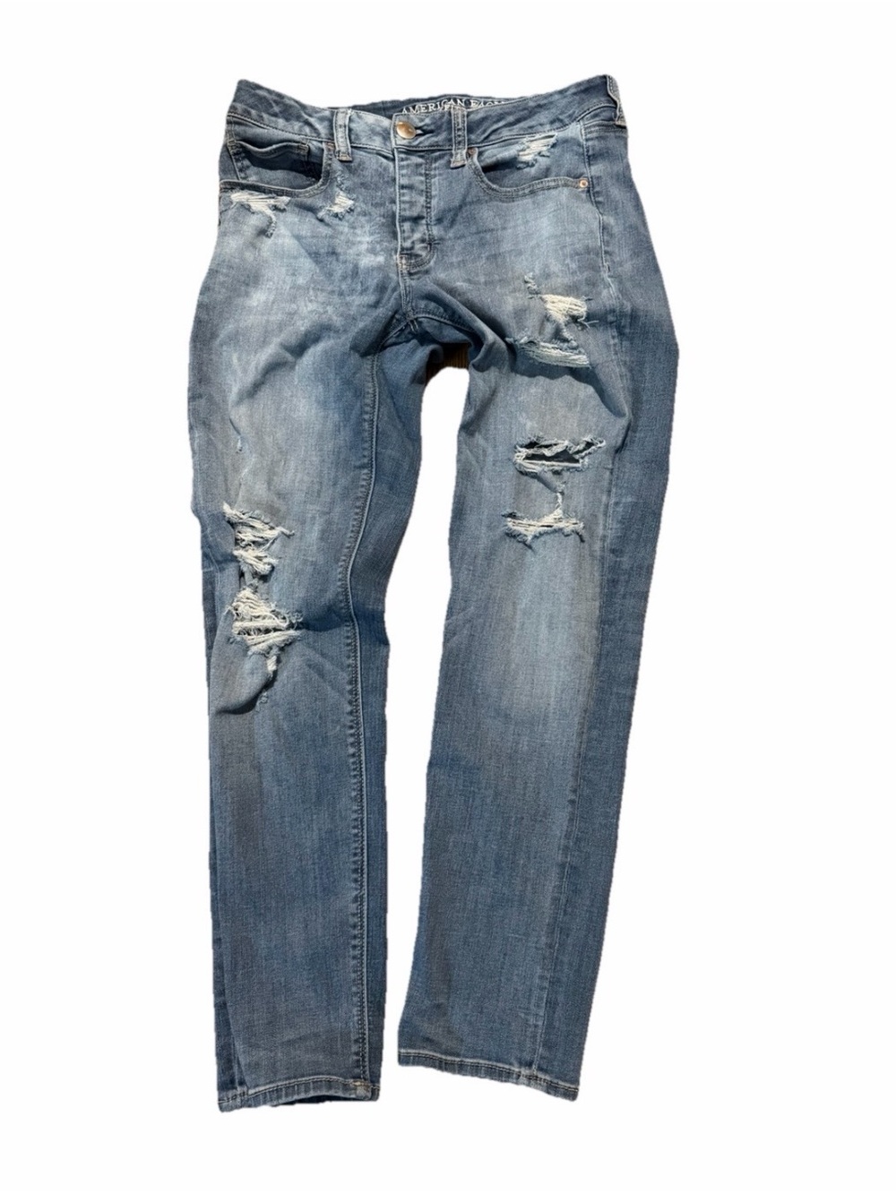 American Eagle Outfitters Women's Light Blue Distressed Straight Leg Jeans size4